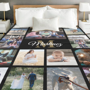 Photo-Collage-Blanket-Large-Monogrammed-Name-Family-Black-Gold-White