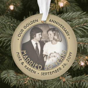 50th-Wedding-Anniversary-Christmas-Ornament-Photo-Black-and-Gold-Round-Acrylic